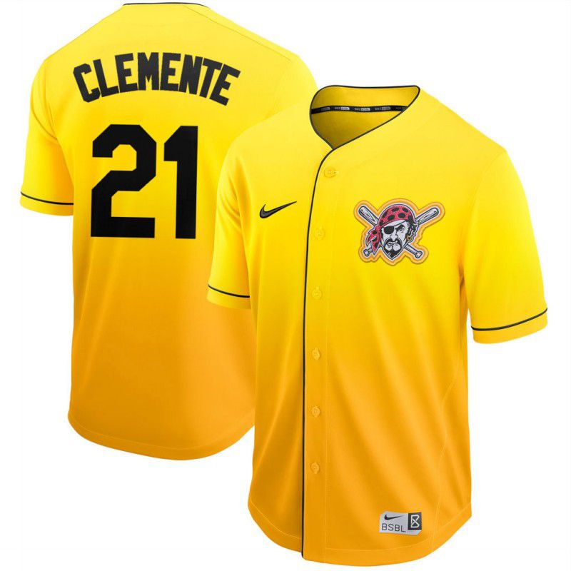 Men Pittsburgh Pirates 21 Clemente Yellow Nike Fade MLB Jersey